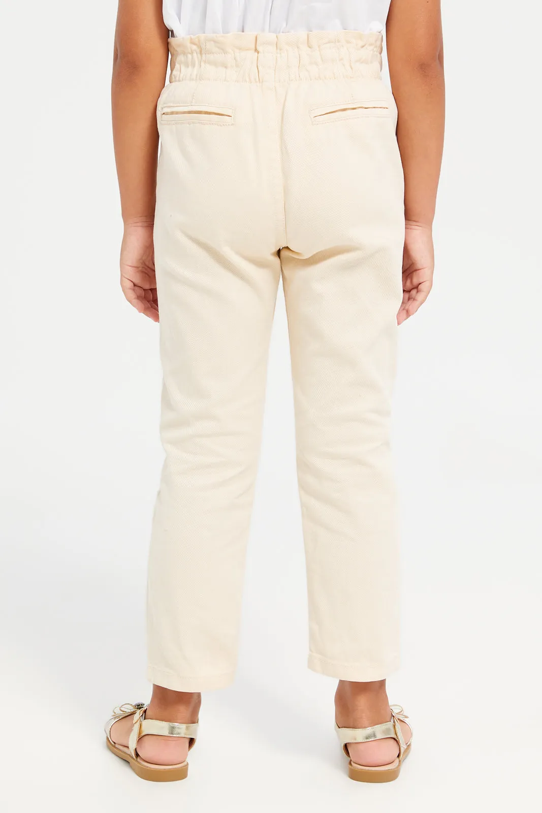 Girls Beige Straight Fit Trousers