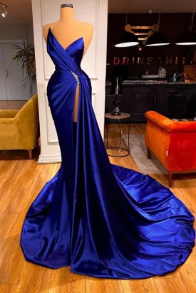 Glamorous Royal Blue Sweetheart Prom Dress Mermaid Long Evening Gowns With Split