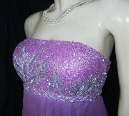 *GORGEOUS CAMILLE LA VIE SILVER SEQUINS & METALLIC THREAD BEADED EMPIRE-STYLE EVENING GOWN IN JUNGLE ORCHID