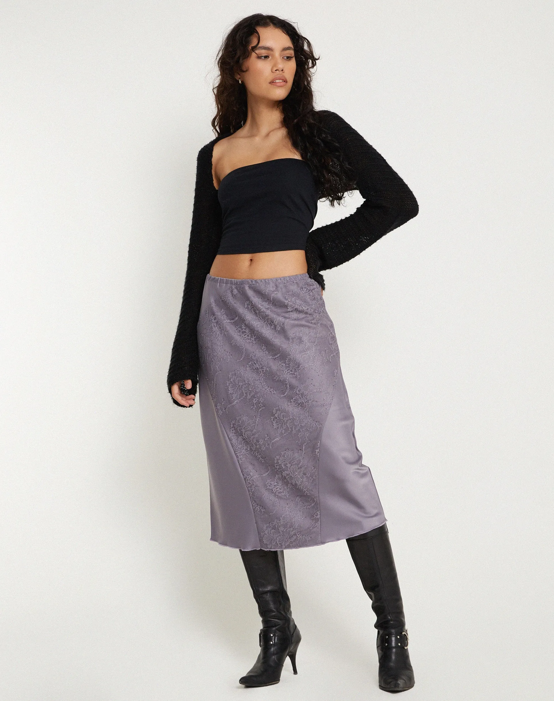 Goyara Midi Skirt in Satin Grey Ridge