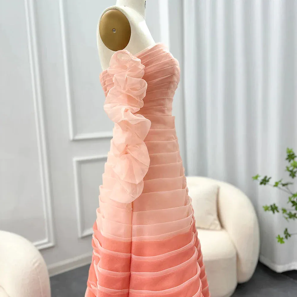 Gradual Pink Off Shoulder Long Sleeves Evening Dress SF061