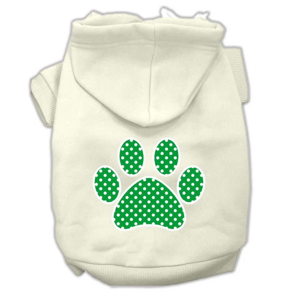 Green Swiss Dot Paw Screen Print Pet Hoodies Cream Size S (10)