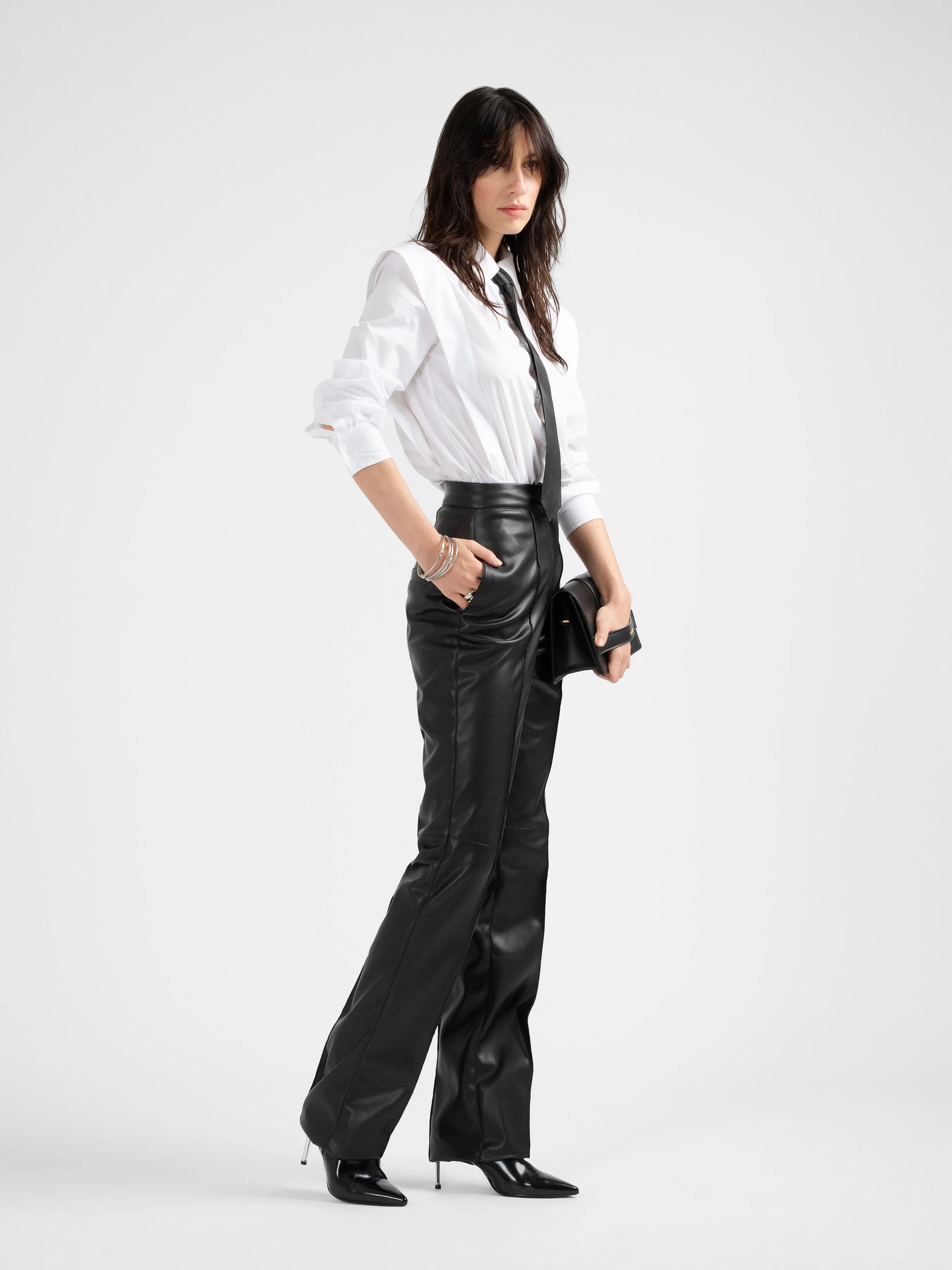 HANNAH vegan leather straight leg trousers