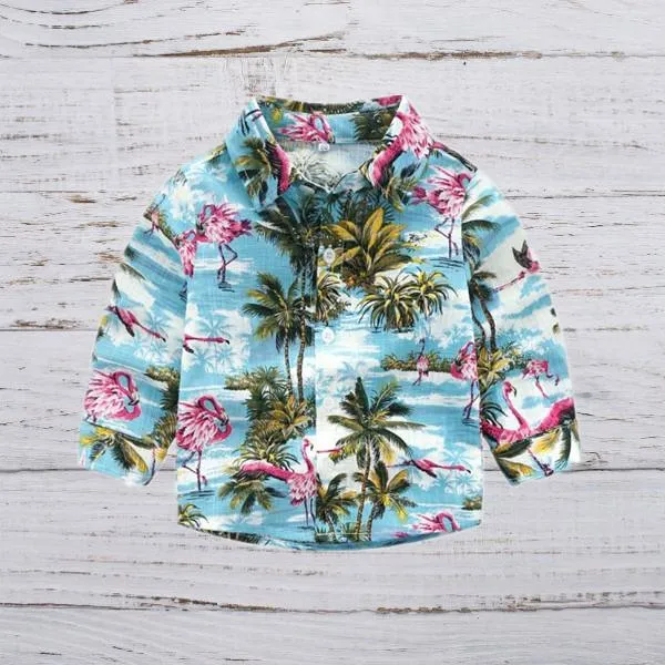 Hawaiian Style Long Sleeves Shirt Baby Little Boys Beach Clothes