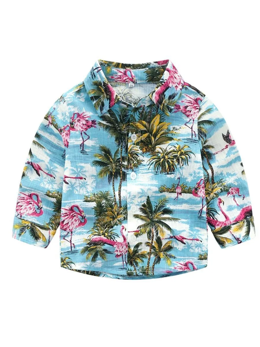 Hawaiian Style Long Sleeves Shirt Baby Little Boys Beach Clothes