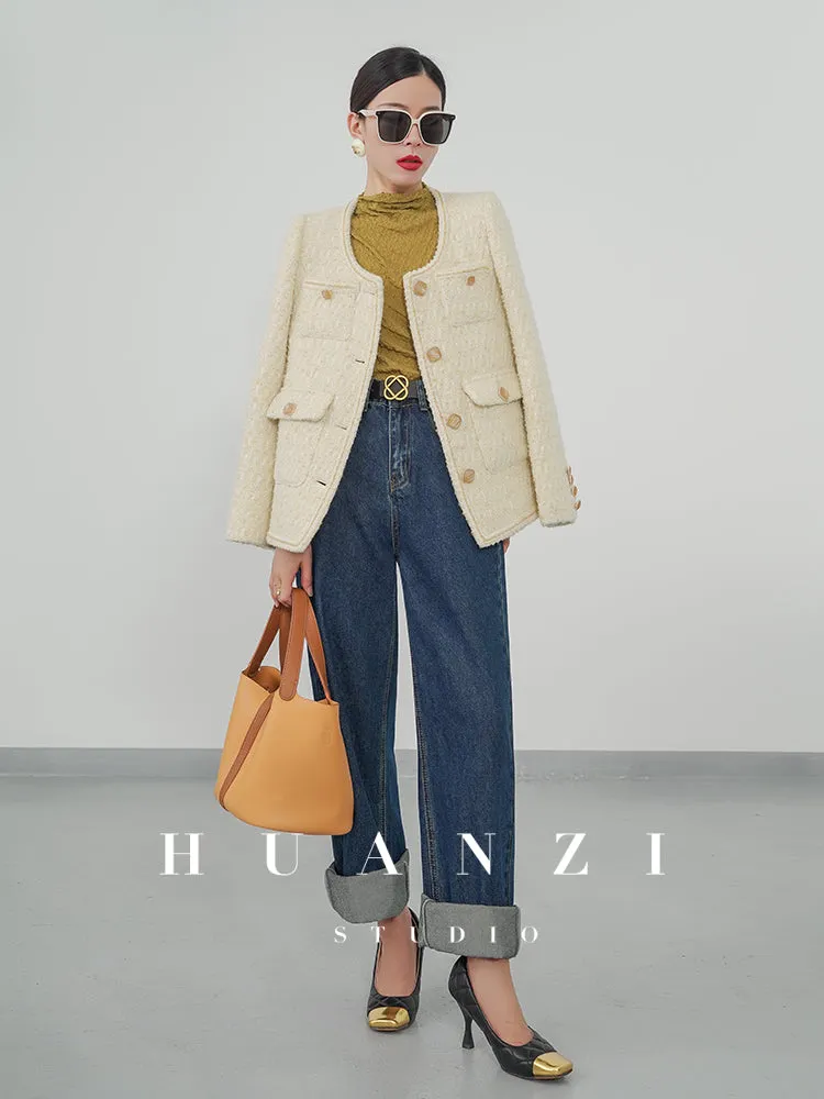 Huanzi spring autumn heavy couture tweed coat jacket - Kindr