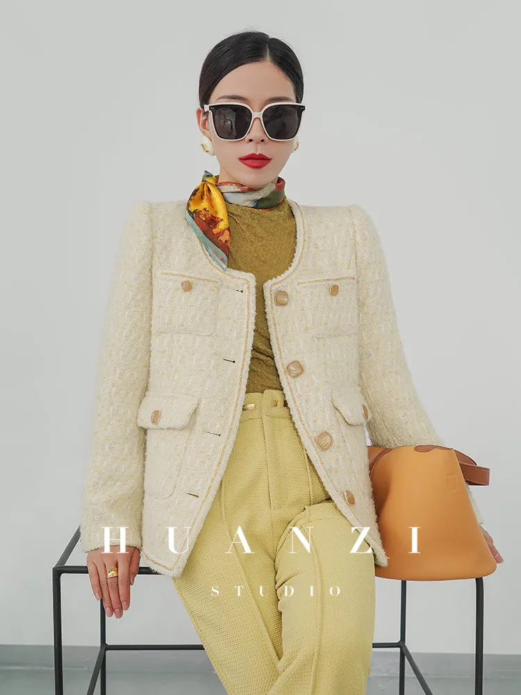 Huanzi spring autumn heavy couture tweed coat jacket - Kindr