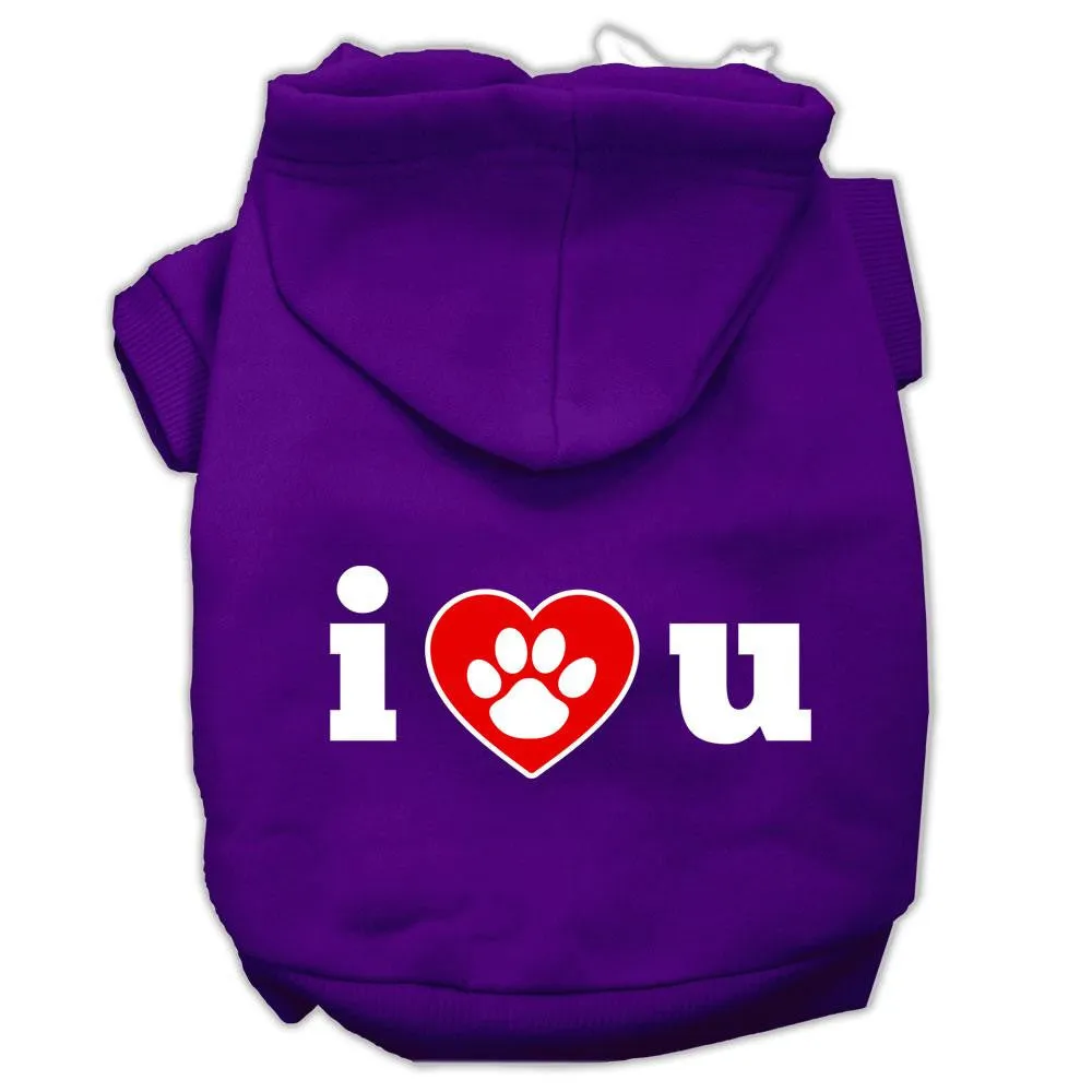 I Love U Screen Print Pet Hoodies Purple Size Med (12)