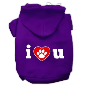 I Love U Screen Print Pet Hoodies Purple Size Med (12)