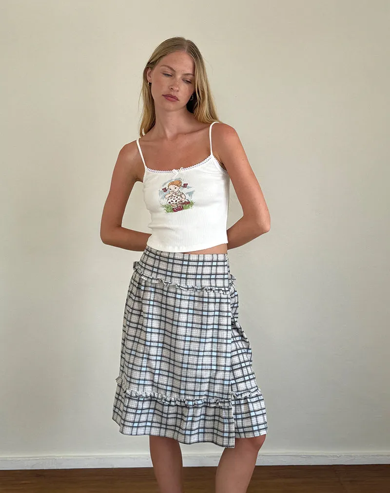 Kasya Midi Skirt in Pastel Blue Tartan