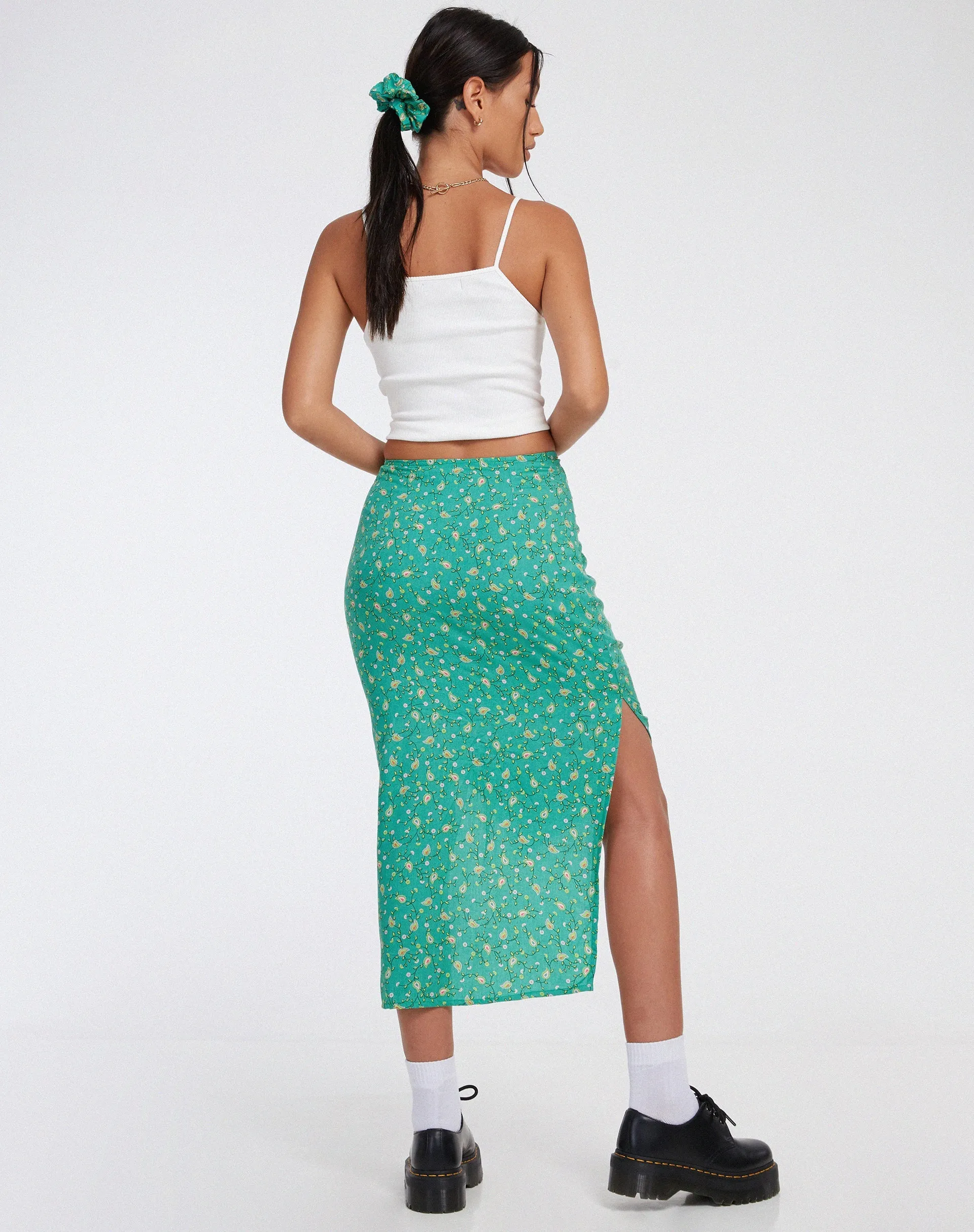 Kindra Midi Skirt in Paisley Fun Green