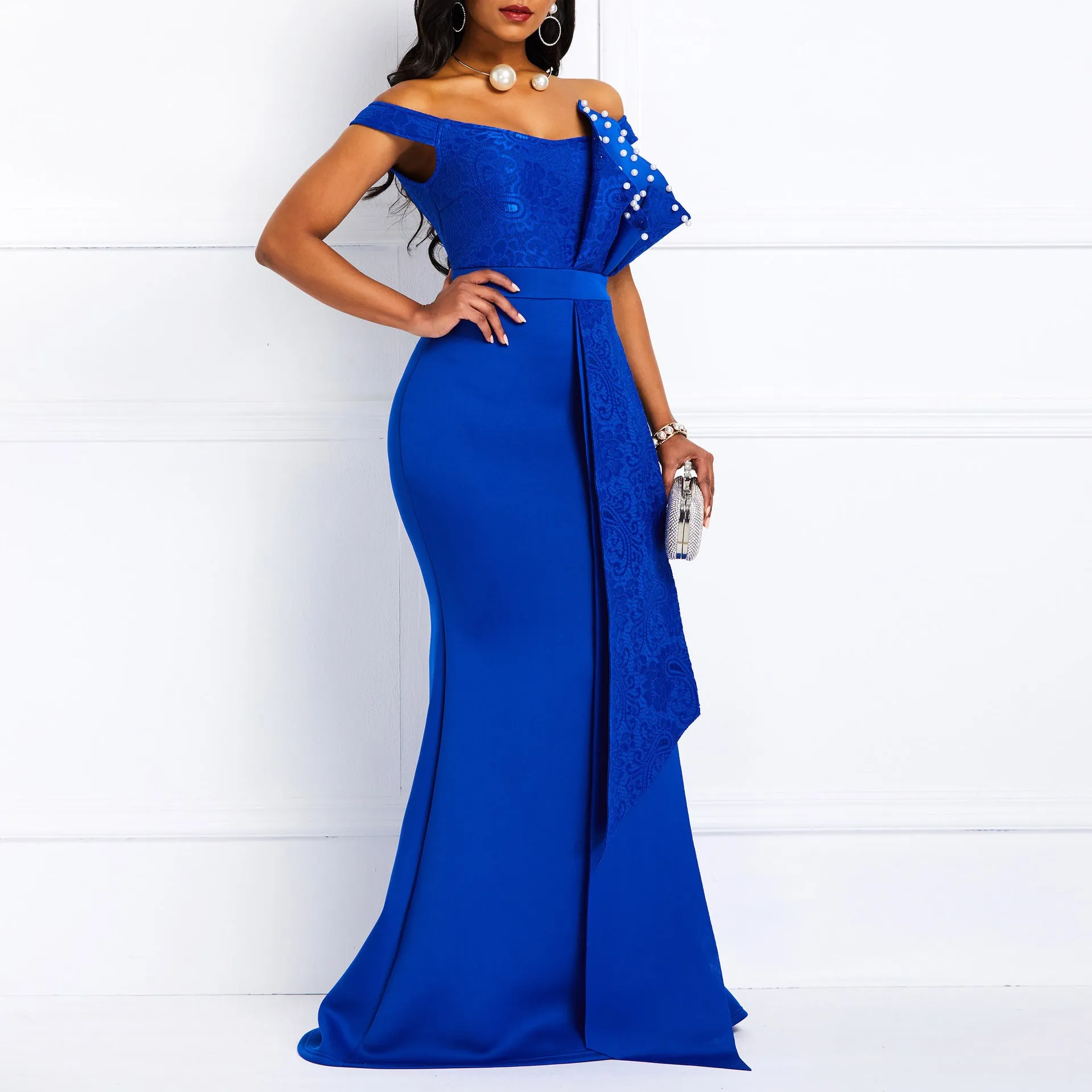 Laura Blue Beaded Evening Dress