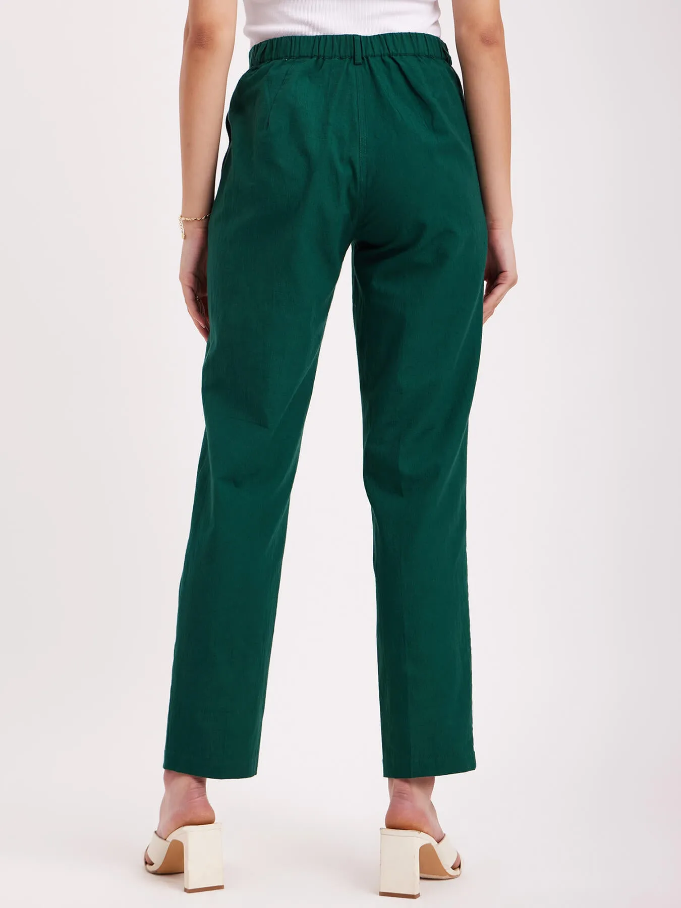 Linen Straight Fit Trousers - Emerald Green