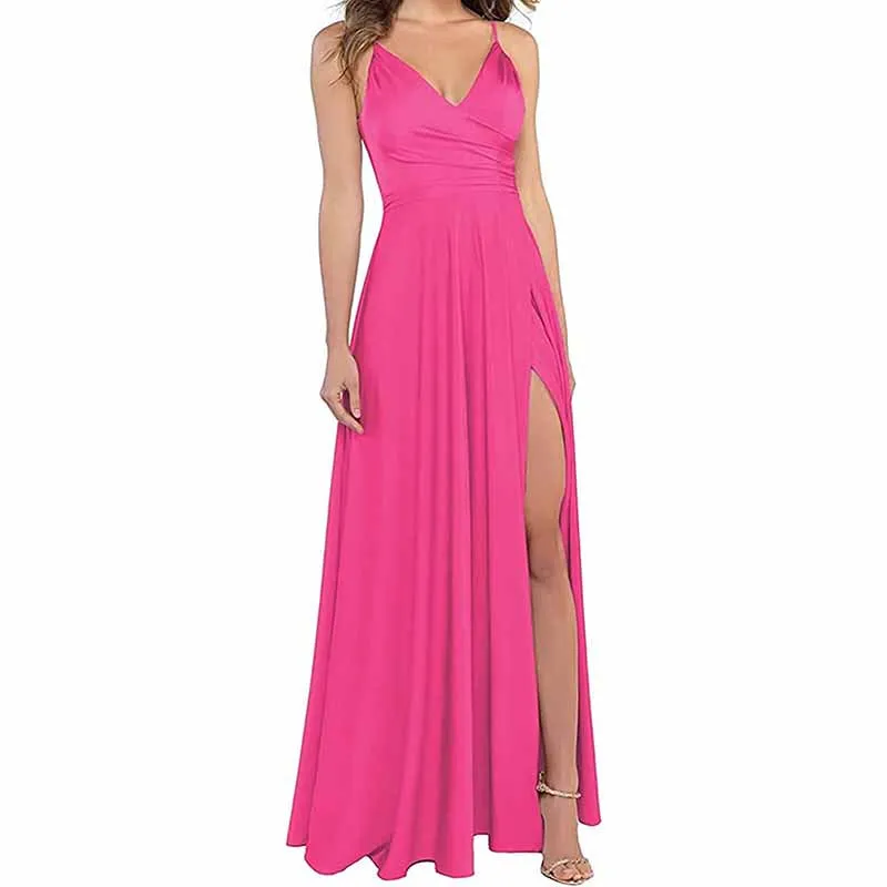 Long Bridesmaid Dresses for Women Formal Satin Spaghetti Strap Prom Evening Gowns