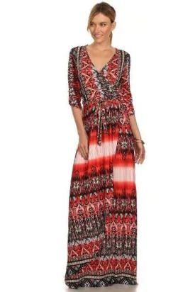 Maxi Dress with Sleeves Rai Red