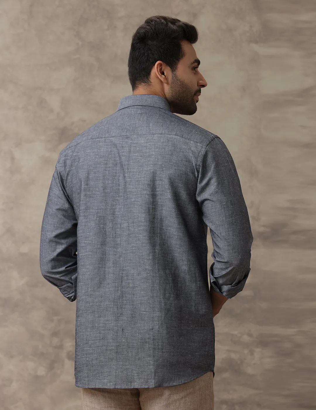 Men Linen Cotton Shirt Grey LF7