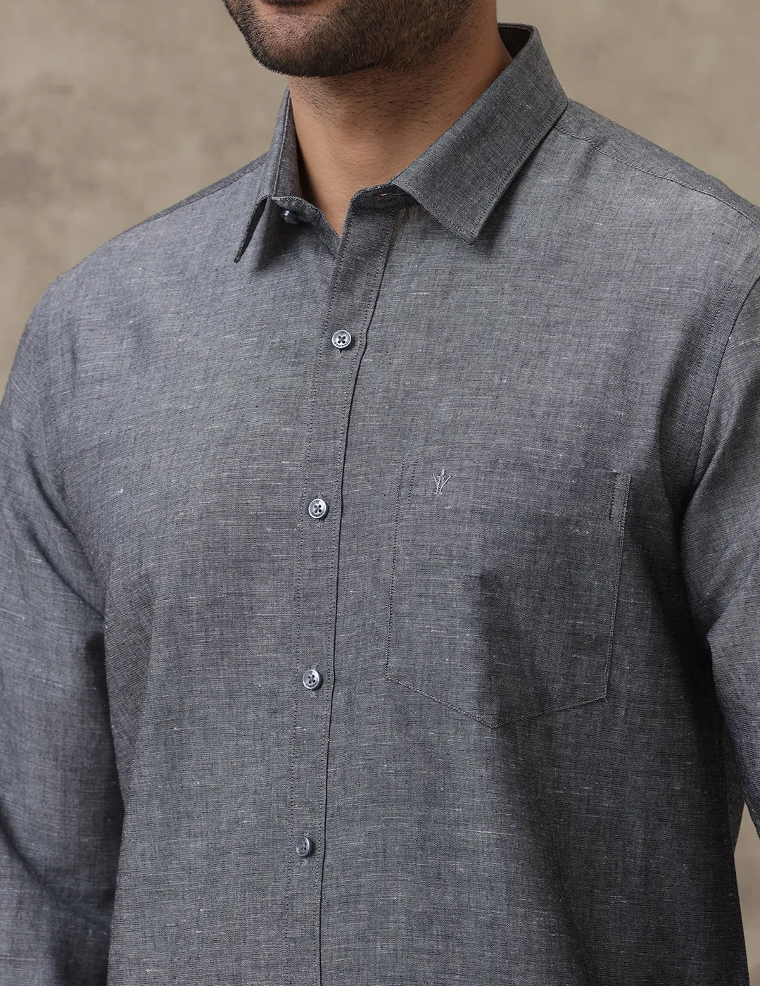 Men Linen Cotton Shirt Grey LF7