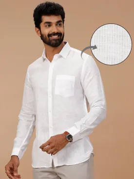 Men Pure Linen Self Design White Shirt 1538JF