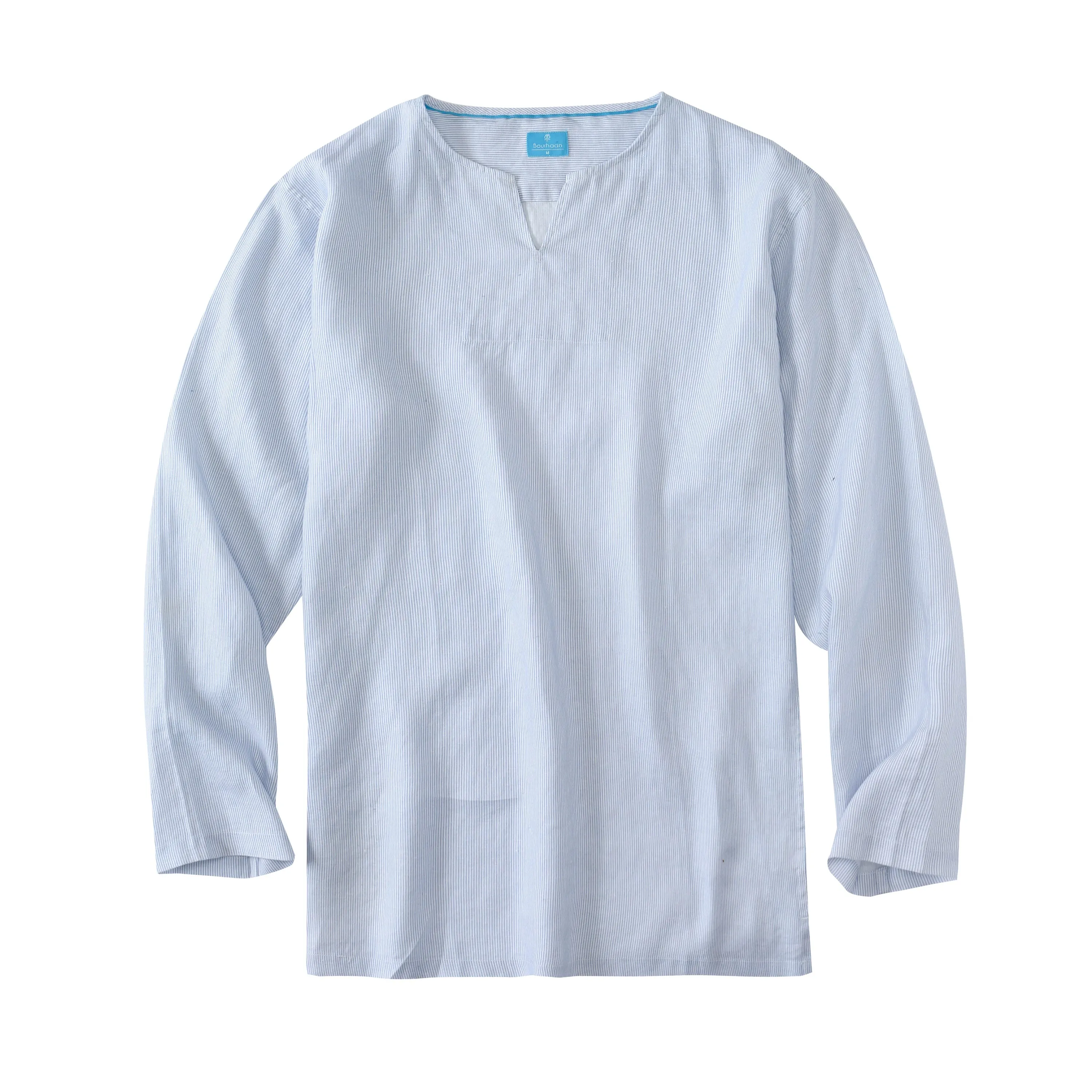 Men's 100% Linen V-Neck Pullover Shirt