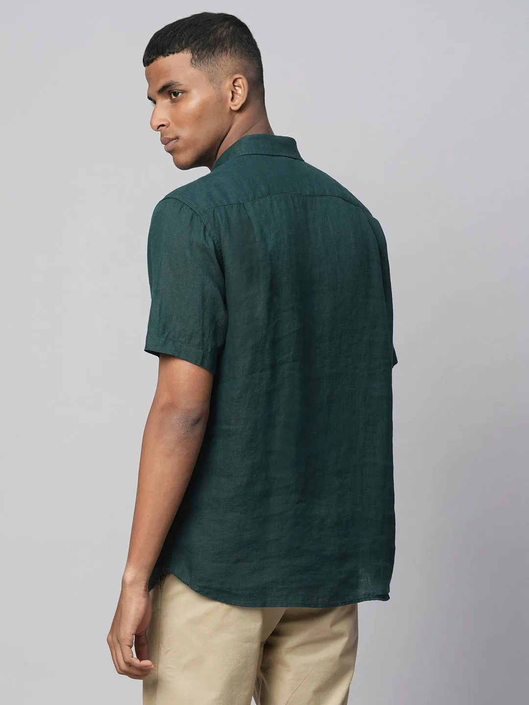 Men's Darkgreen 100% Linen Regular Fit Shirts