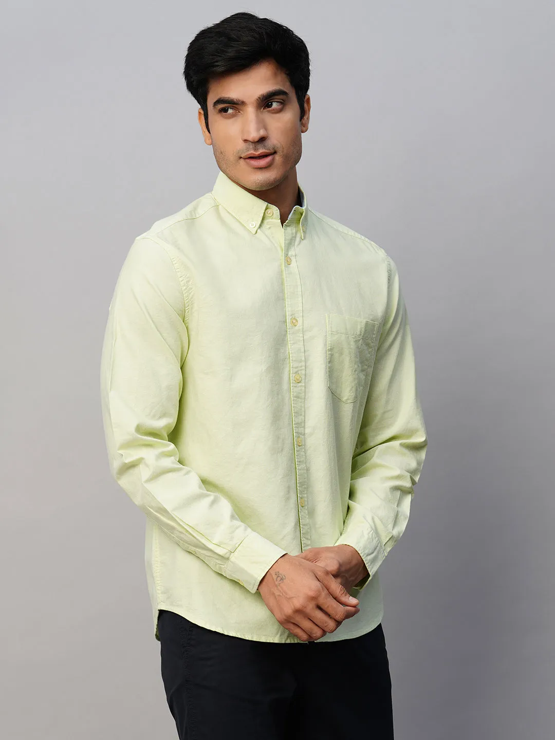 Men's Green Cotton Regular Fit Shirt