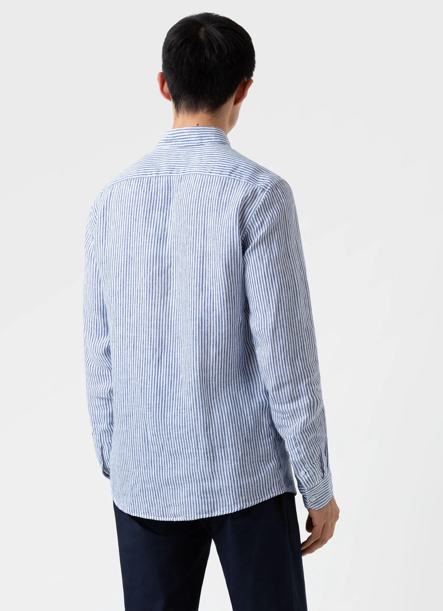 Men's Linen Shirt in Navy/White Linen Stripe