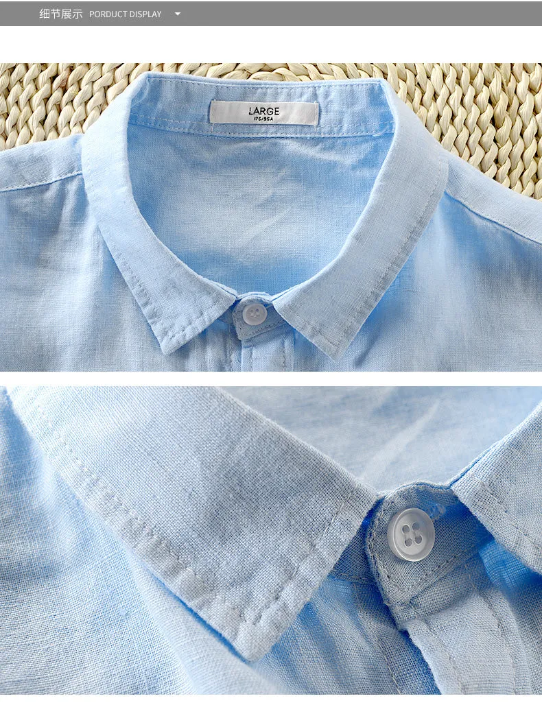 Men's linen shirt three-quarter sleeve gradient blue shirts