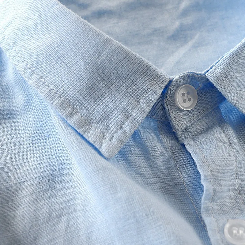 Men's linen shirt three-quarter sleeve gradient blue shirts