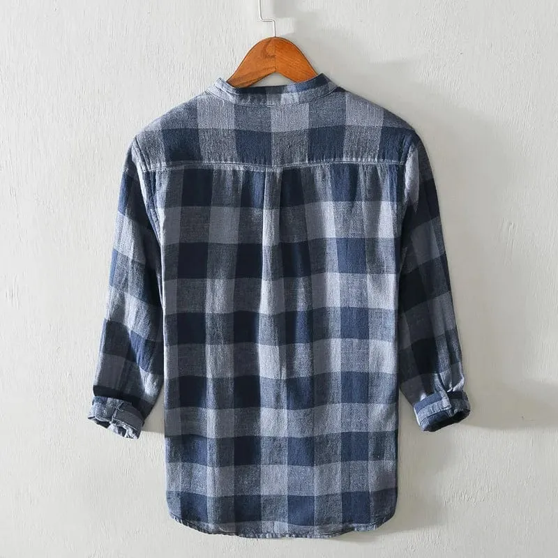 Men's Luxury Cotton Linen Tiki Shirt: Original Plaid Summer T-Shirts