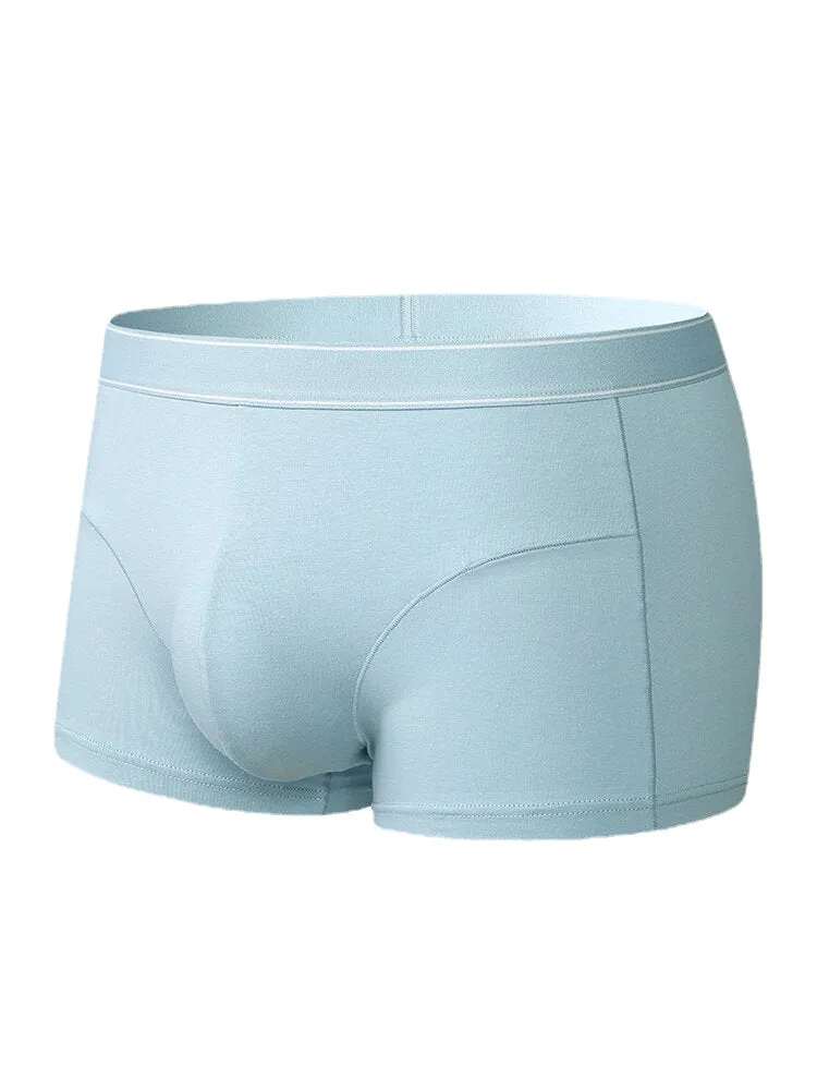 Mens Solid Color Seamless Breathable Underwear U Convex Pouch Cotton Boxers