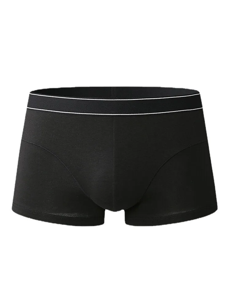 Mens Solid Color Seamless Breathable Underwear U Convex Pouch Cotton Boxers