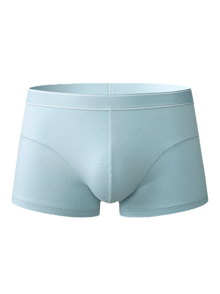 Mens Solid Color Seamless Breathable Underwear U Convex Pouch Cotton Boxers