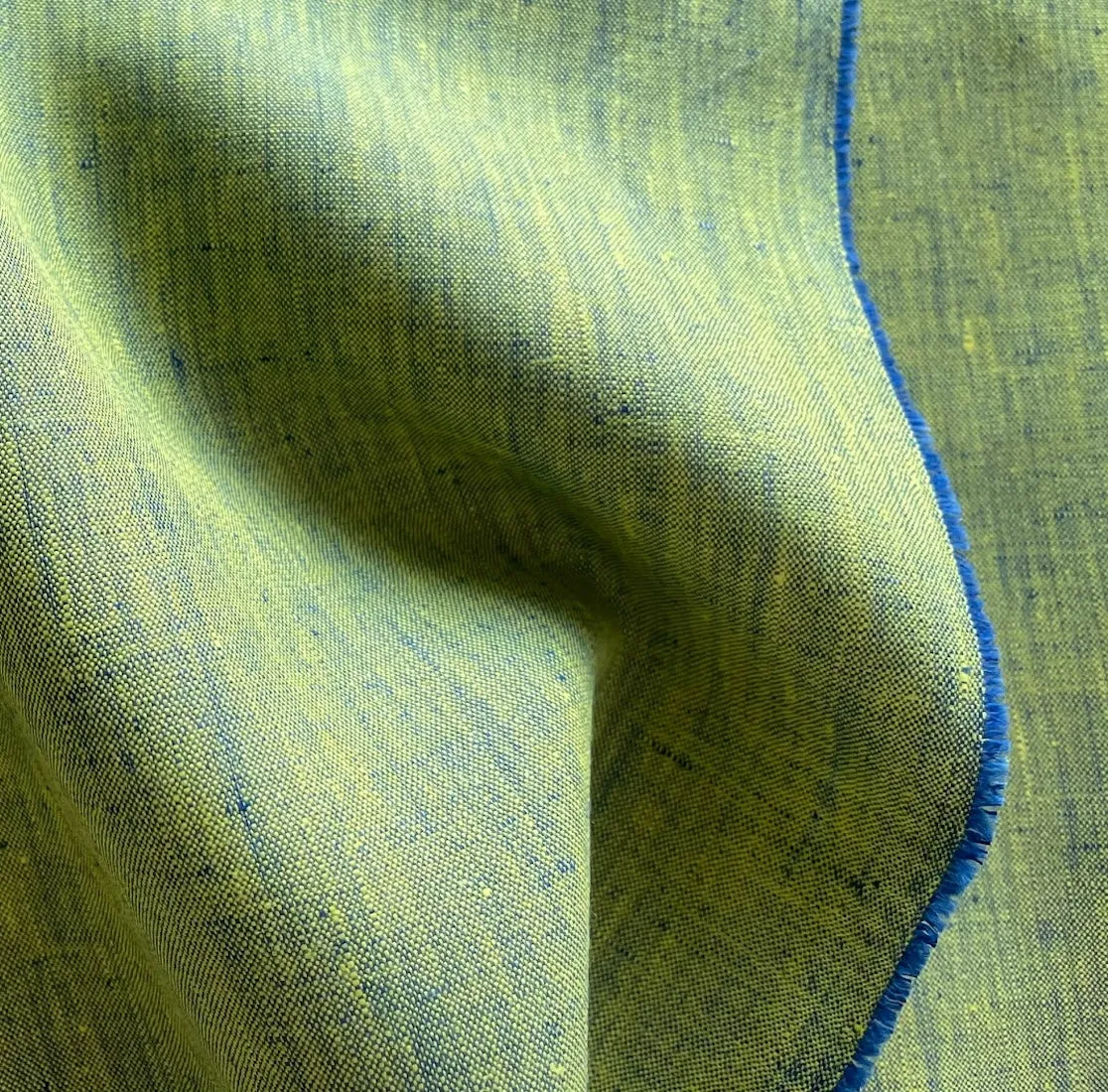 Mid-Weight Royal Blue & Lemon Two-Tone Linen (Made in Poland)