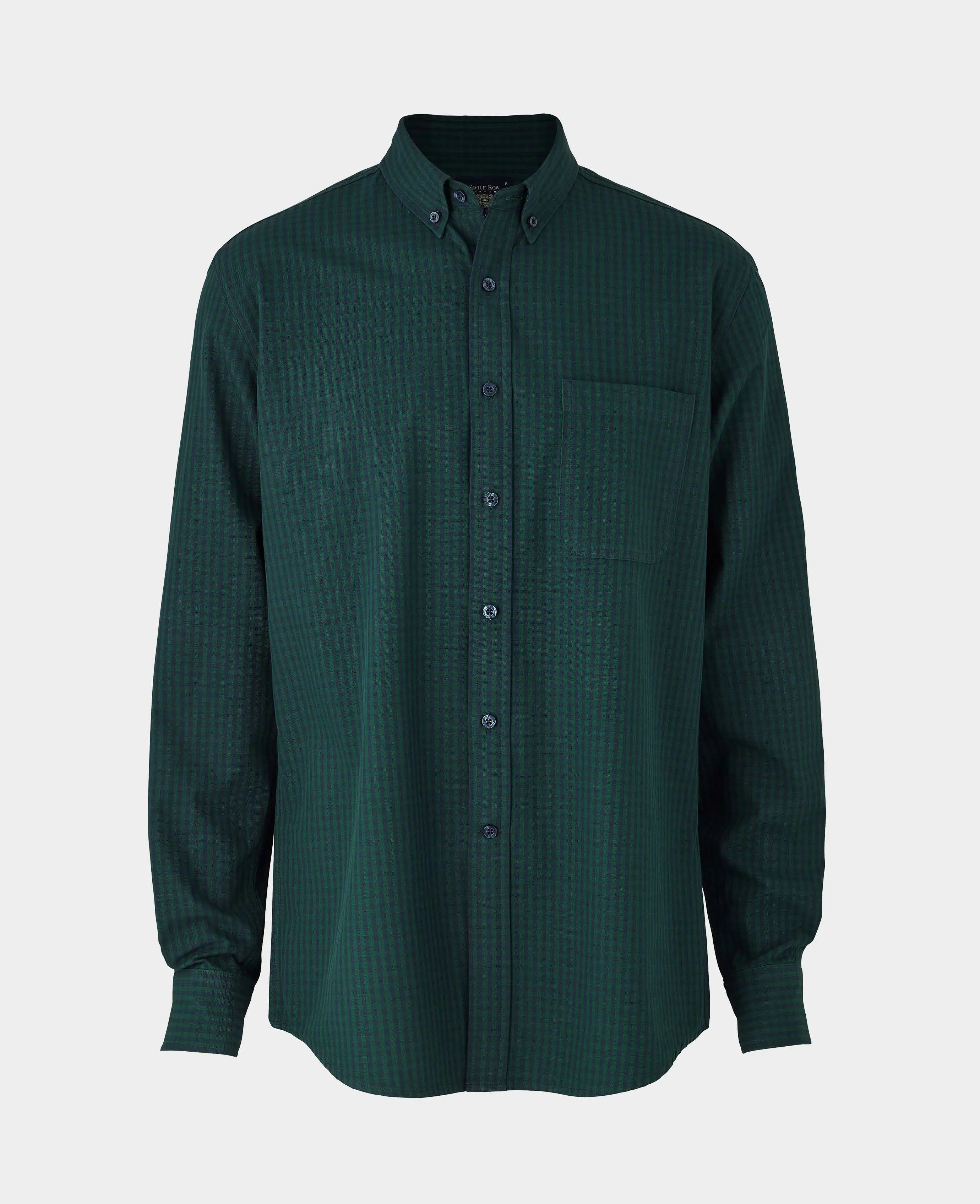 Navy Green Classic Fit Button-Down Gingham Shirt