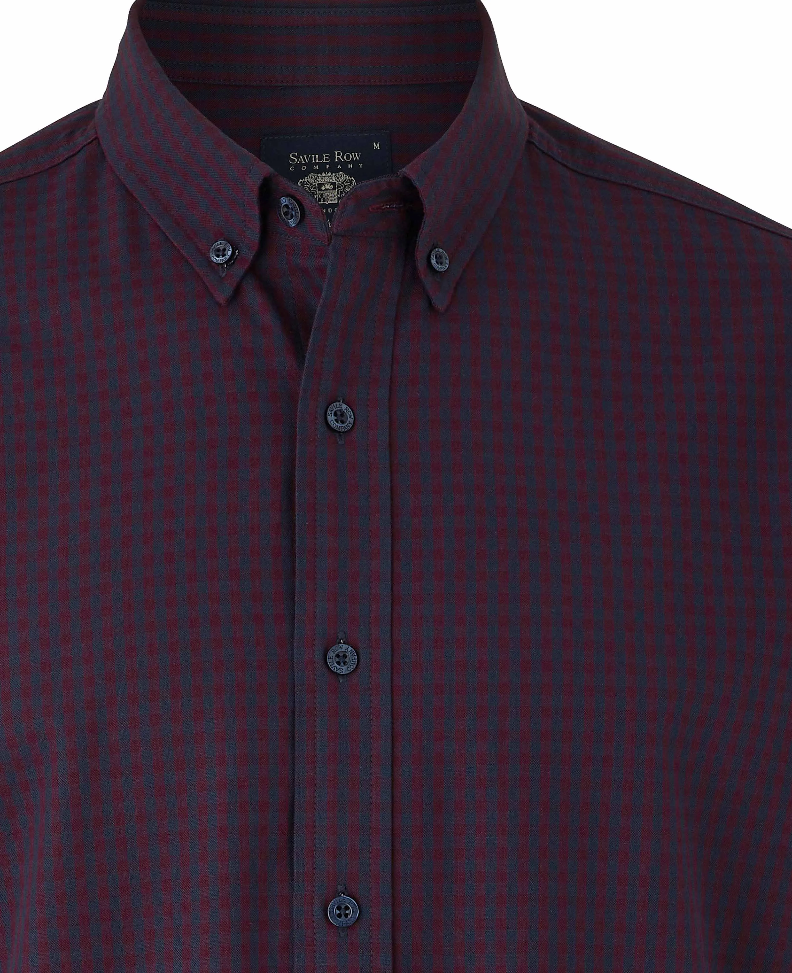 Navy Maroon Slim Fit Gingham Oxford Shirt