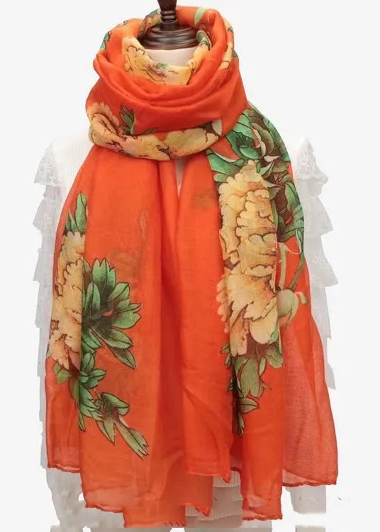 New Bohemian Orange Print Cotton Scarf ML2248