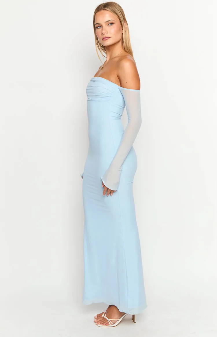 Odette Light Blue Long Sleeve Formal Maxi Dress