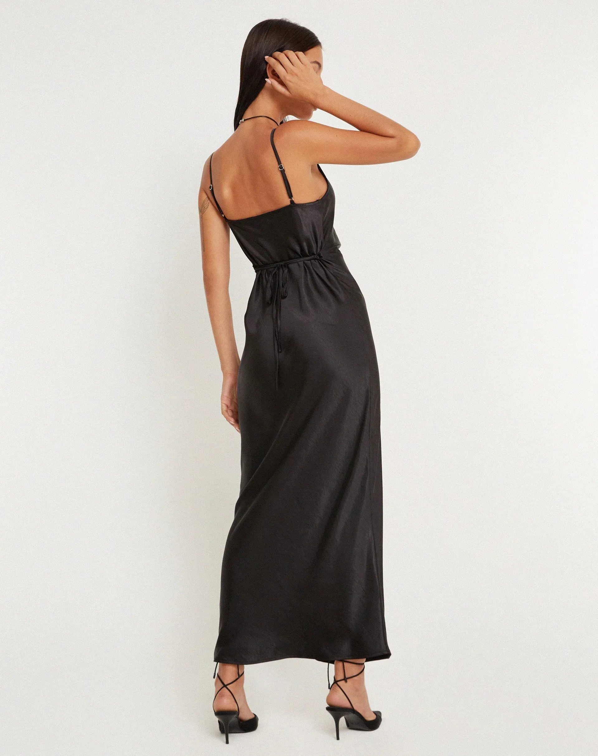 Padilla Maxi Dress in Satin Black