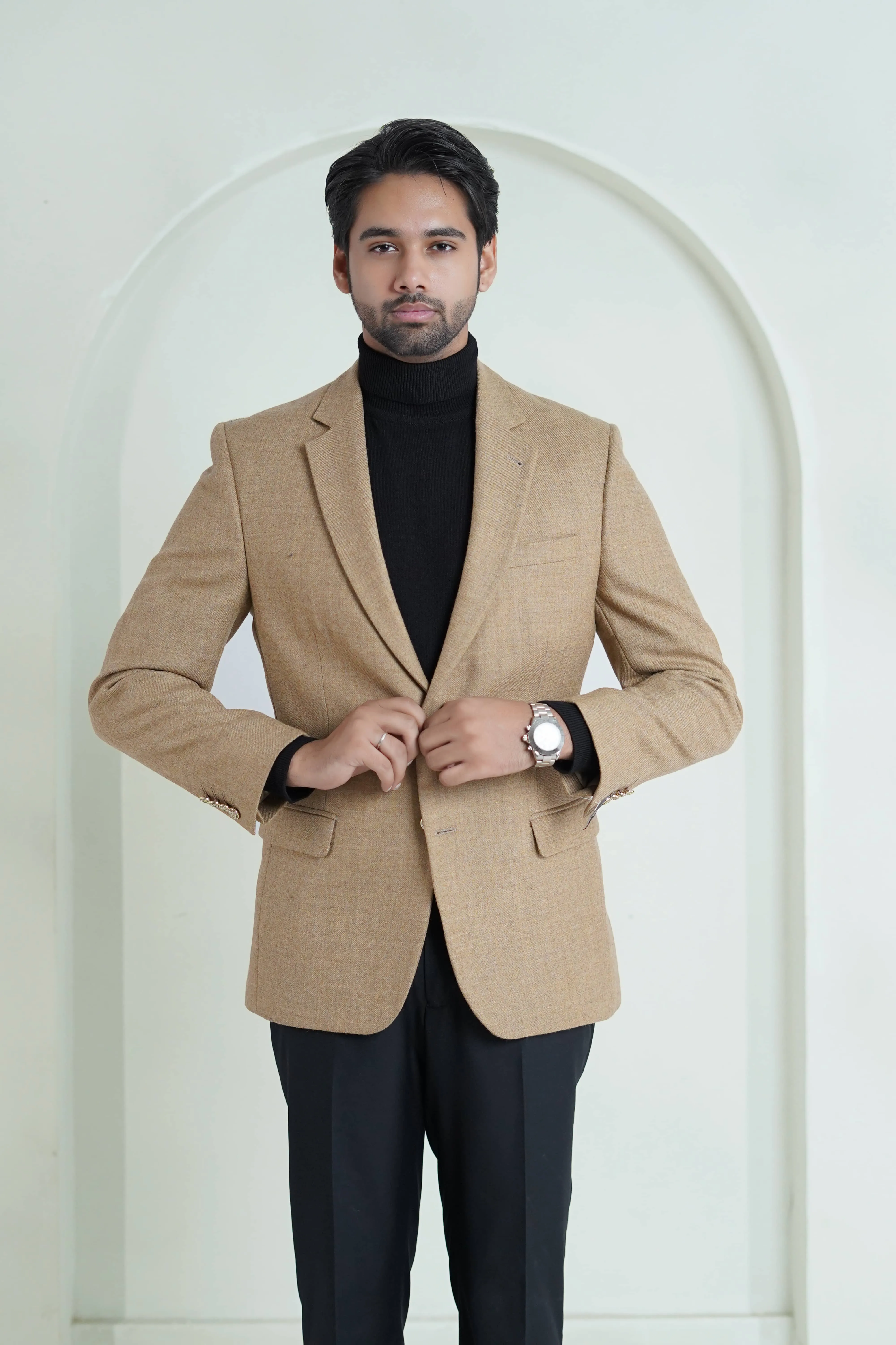 Peanut Brown Plain Worsted Tweed Classic Blazer