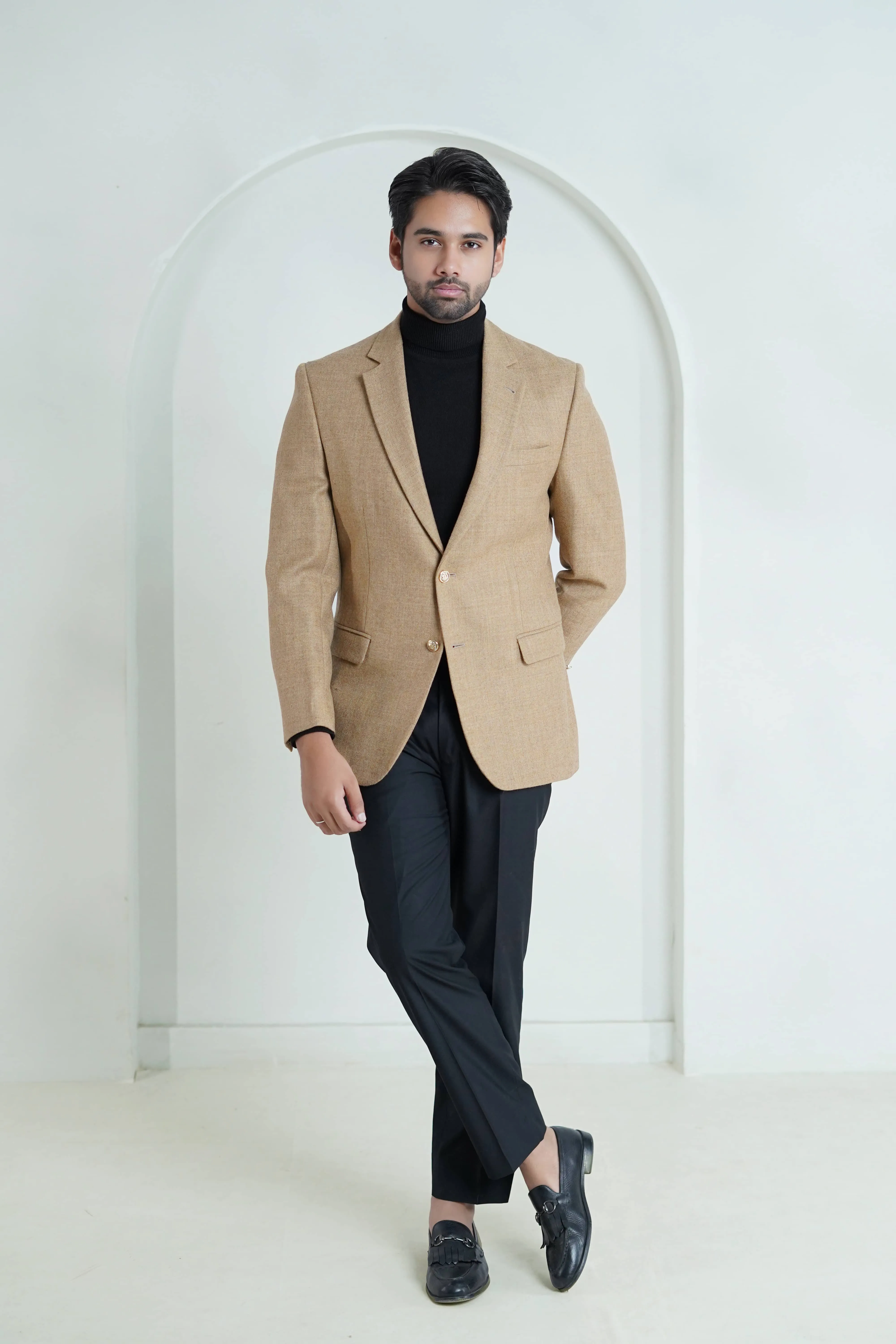 Peanut Brown Plain Worsted Tweed Classic Blazer