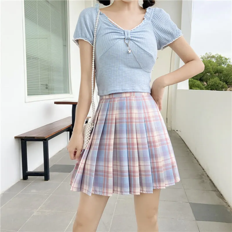 [Plus size] Pastel Ice cream A-line pleated skirt