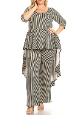 Plus Size Striped Hi- Low Top and Wide Leg Pants Jumpsuits