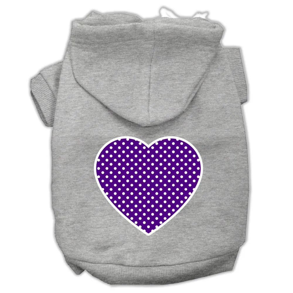 Purple Swiss Dot Heart Screen Print Pet Hoodies Grey Size Sm (10)