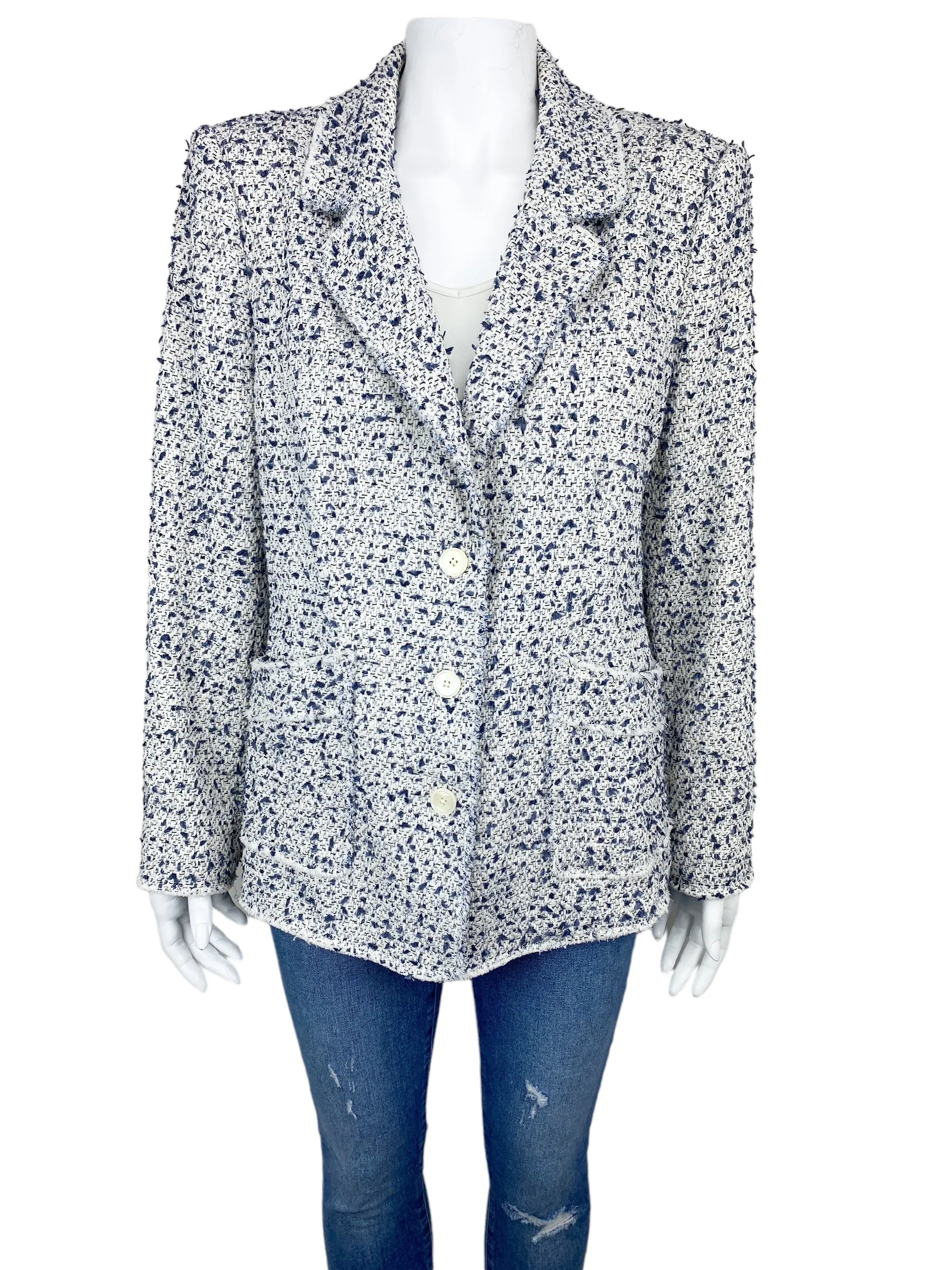 Rebecca Taylor Women's Eyelash Tweed Blazer White/Blue Size 16