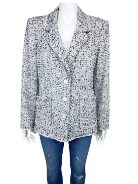 Rebecca Taylor Women's Eyelash Tweed Blazer White/Blue Size 16