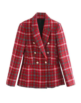 Red Plaid Tweed Blazer