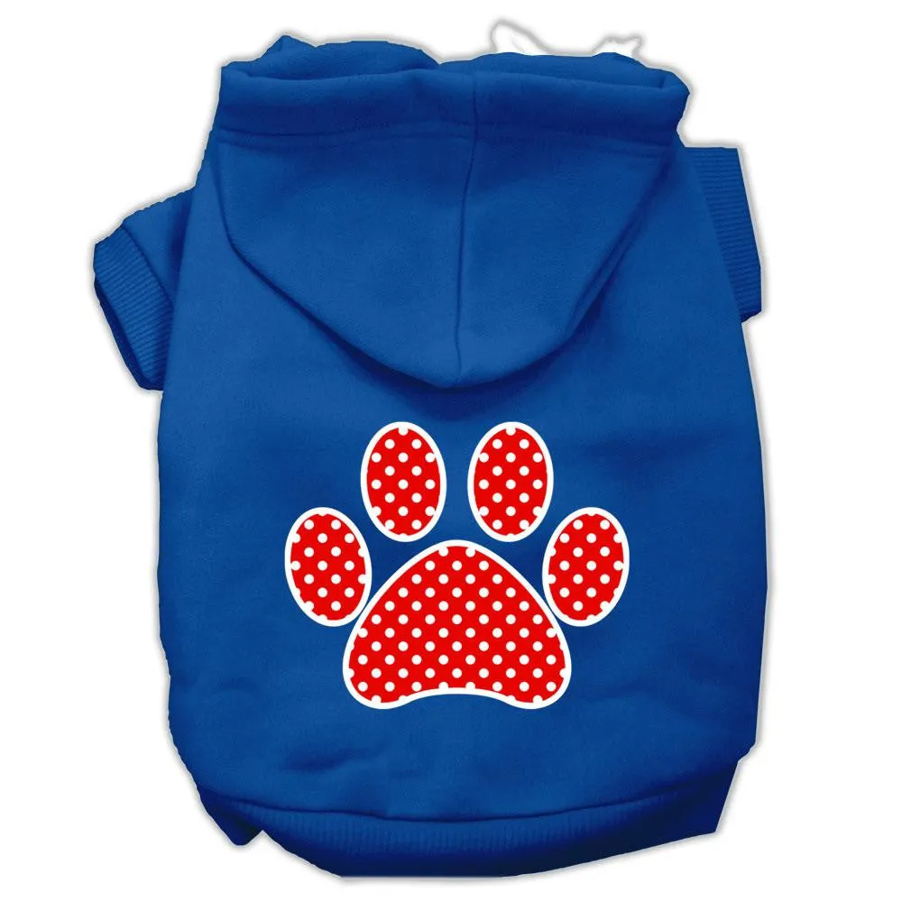 Red Swiss Dot Paw Screen Print Pet Hoodies Blue Size Med (12)