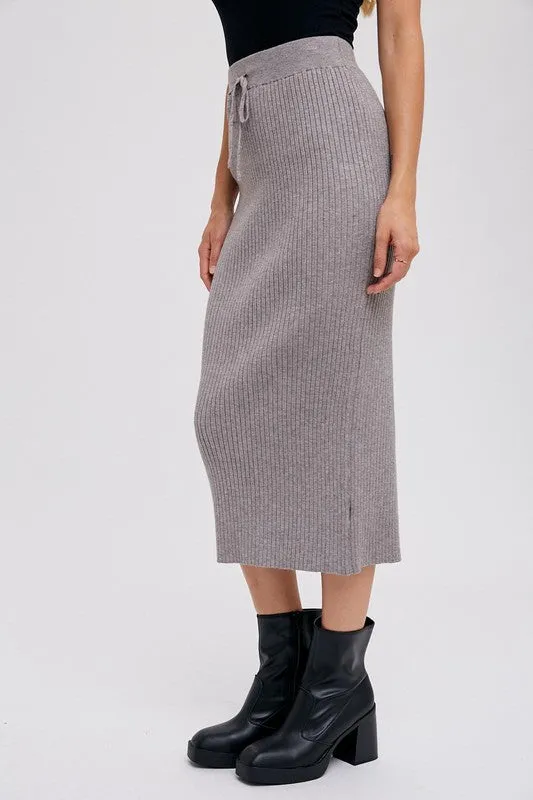 Ribbed Knit Midi Skirt DK GREY