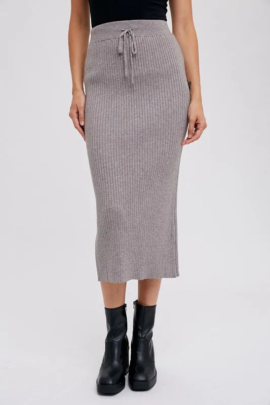 Ribbed Knit Midi Skirt DK GREY