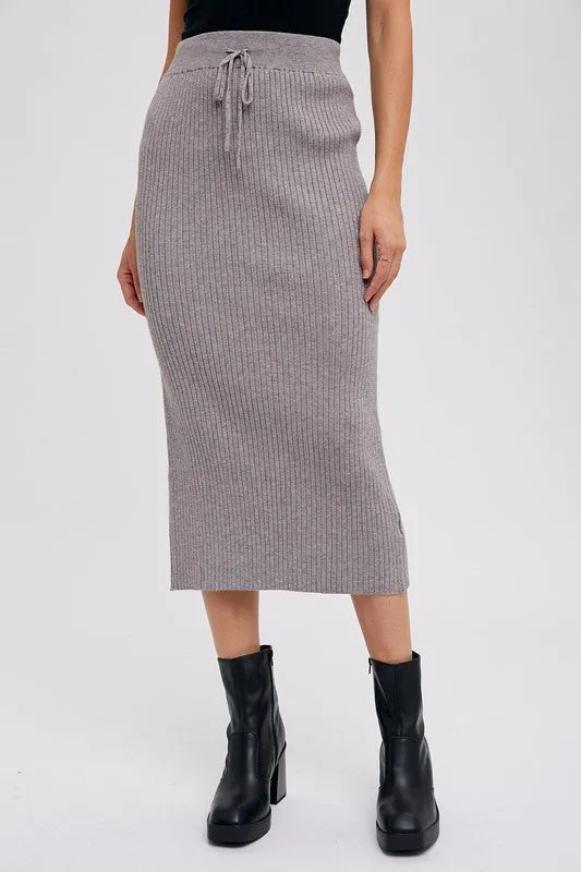 Ribbed Knit Midi Skirt DK GREY